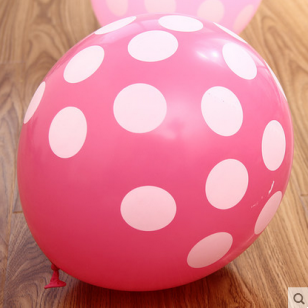 12寸加厚 糖果色波點乳膠氣球 粉紅白點款