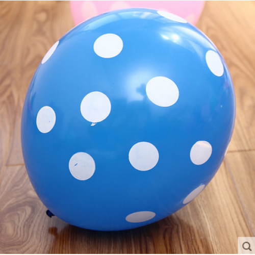 12寸加厚 糖果色波點乳膠氣球 藍色白點款
