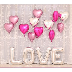 銀色大號LOVE+18寸愛心粉色系氣球套餐