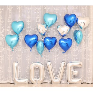 銀色大號LOVE+18寸愛心藍色系氣球套餐