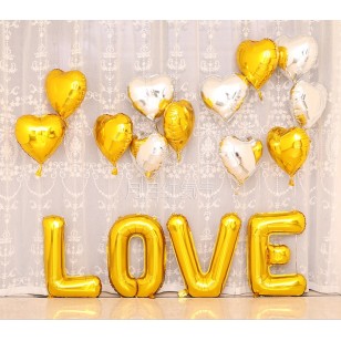 金色大號LOVE+18寸愛心金銀系氣球套餐