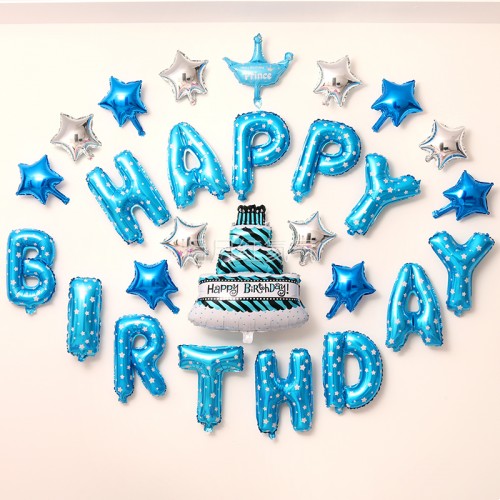 o生日派對背景墻佈置 藍色三層蛋糕生日套餐