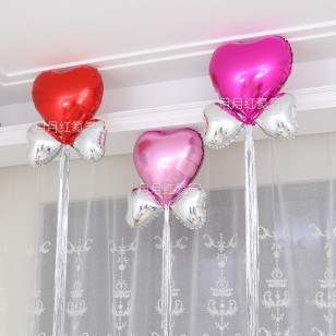 18寸玫紅愛心鋁膜氣球+銀10寸+銀流蘇雨絲套餐